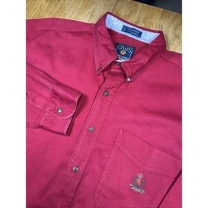 Vintage Chaps Ralph Lauren Men's XL Red Long Sleeve Dress Shirt Crest Y2K Retro